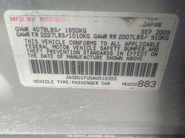 JA32U1FU0AU010355 Mitsubishi LANCER DE