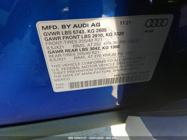 2022 Audi SQ5, VIN: WA1B4AFY9N2044407