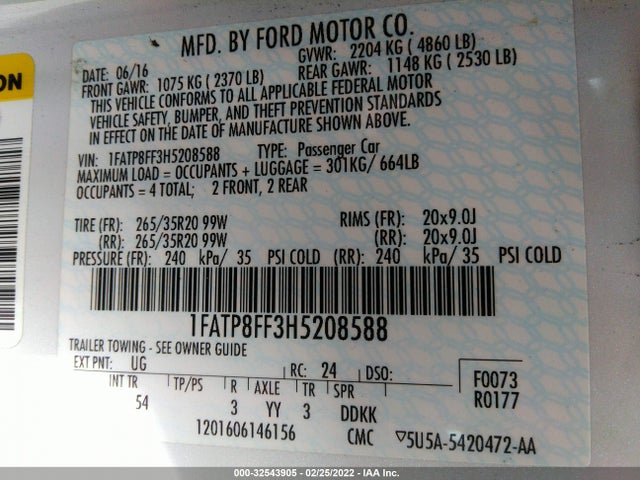 2017 Ford Mustang, VIN: 1FATP8FF3H5208588