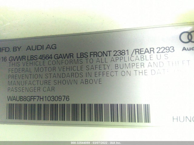 2017 Audi A3, VIN: WAUB8GFF7H1030976