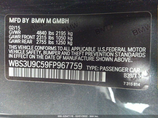 2015 BMW M4, VIN: WBS3U9C59FP967759