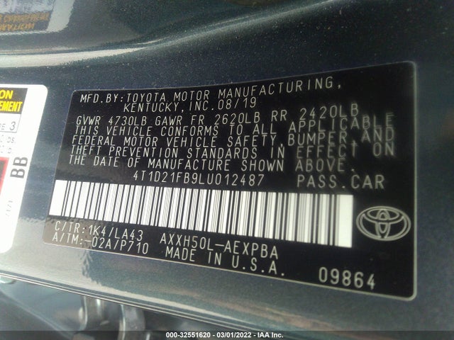 2020 Toyota Avalon, VIN: 4T1D21FB9LU012487