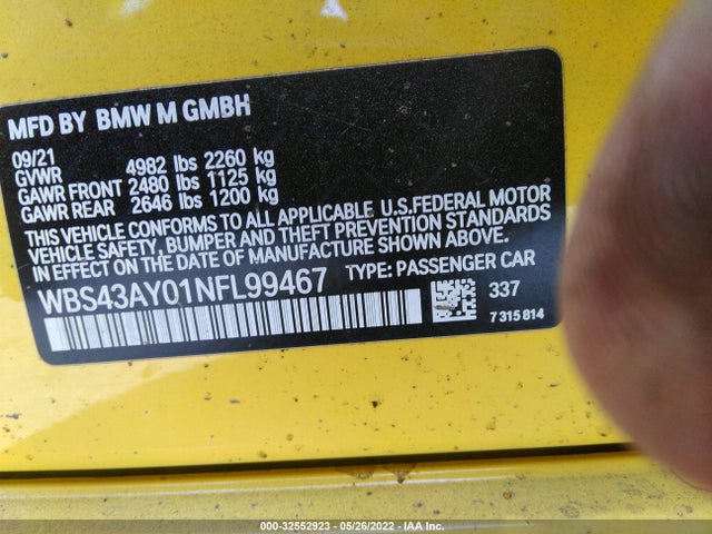 2022 BMW M3, VIN: WBS43AY01NFL99467