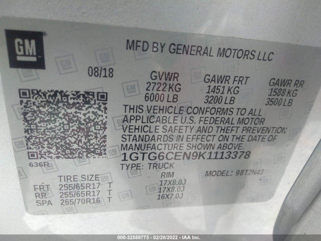 2019 GMC Canyon, VIN: 1GTG6CEN9K1113378
