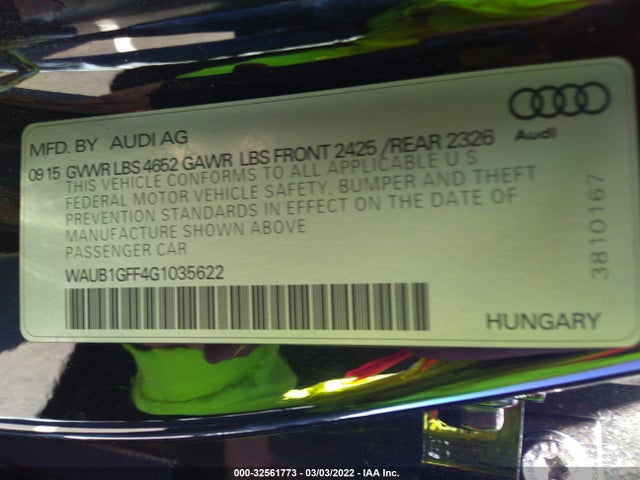 2016 Audi S3, VIN: WAUB1GFF4G1035622