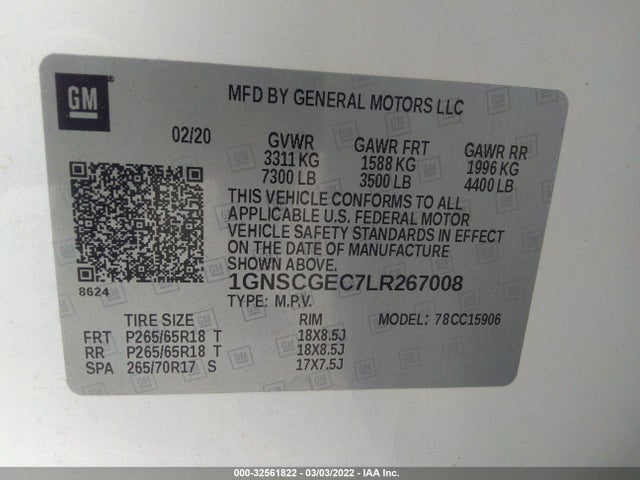 2020 Chevrolet Suburban, VIN: 1GNSCGEC7LR267008