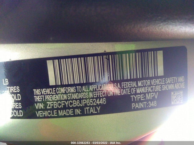 2018 Fiat 500X, VIN: ZFBCFYCB6JP652446
