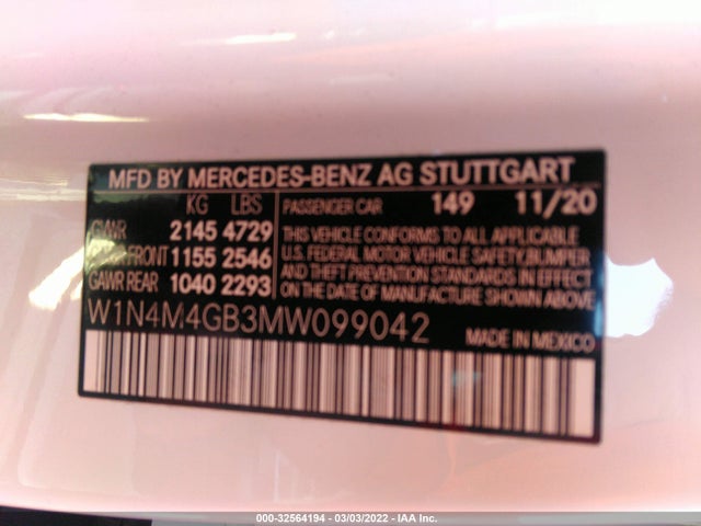 2021 Mercedes-Benz GLB-Class, VIN: W1N4M4GB3MW099042
