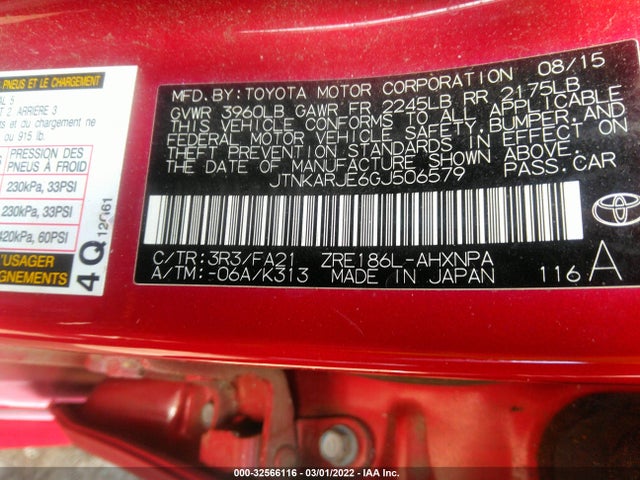 2016 Scion IM, VIN: JTNKARJE6GJ506579