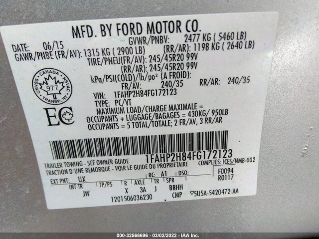 2015 Ford Taurus, VIN: 1FAHP2H84FG172123