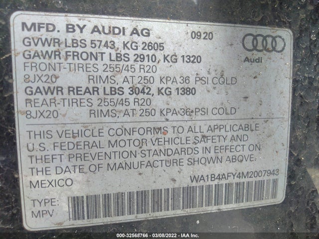 2021 Audi SQ5, VIN: WA1B4AFY4M2007943