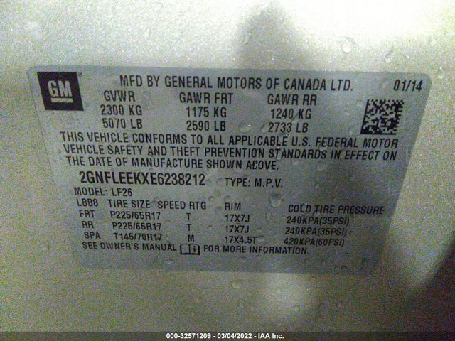 2014 CHEVROLET EQUINOX LS VIN: 2GNFLEEKXE6238212
