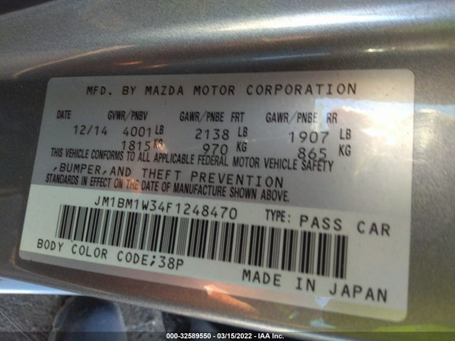 32589550 :رقم المزاد ، JM1BM1W34F1248470 vin ، 2015 Mazda Mazda3 S Grand Touring مزاد بيع