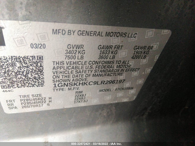 2020 Chevrolet Suburban, VIN: 1GNSKHKC9LR296197