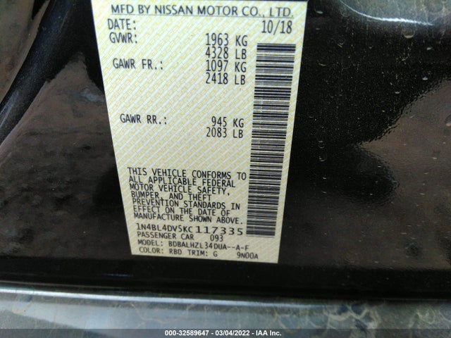Nissan Altima 2.5 Sv 2019 1N4BL4DV5KC117335 Image 9