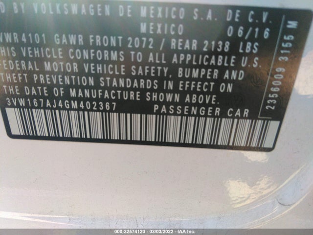 3VW167AJ4GM402367 Volkswagen Jetta Sedan 1.4t S