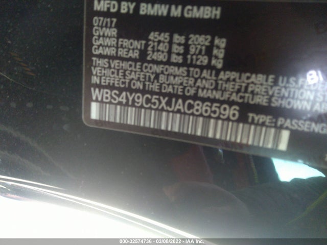 2018 BMW M4, VIN: WBS4Y9C5XJAC86596
