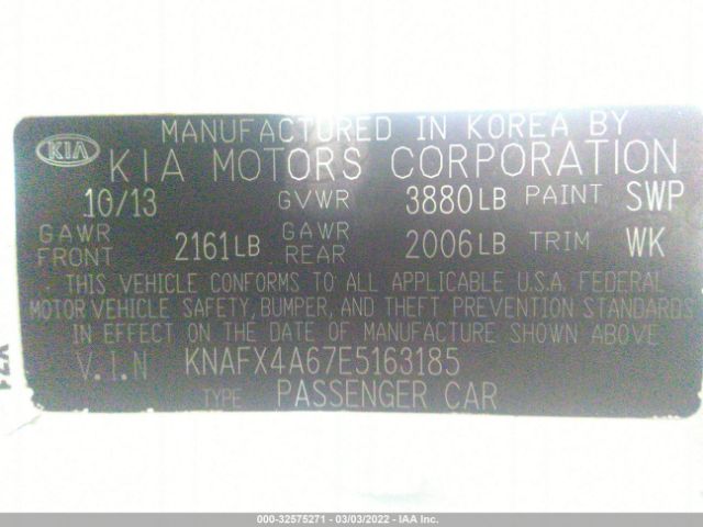 KNAFX4A67E5163185 KIA FORTE LX