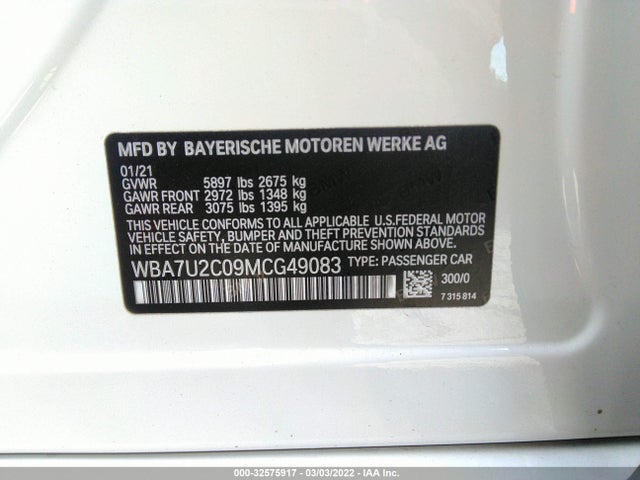 2021 BMW 7 Series, VIN: WBA7U2C09MCG49083