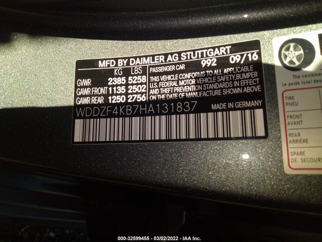 2017 Mercedes-Benz E-Class, VIN: WDDZF4KB7HA131837