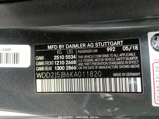2019 Mercedes-Benz CLS-Class, VIN: WDD2J5JB6KA011820