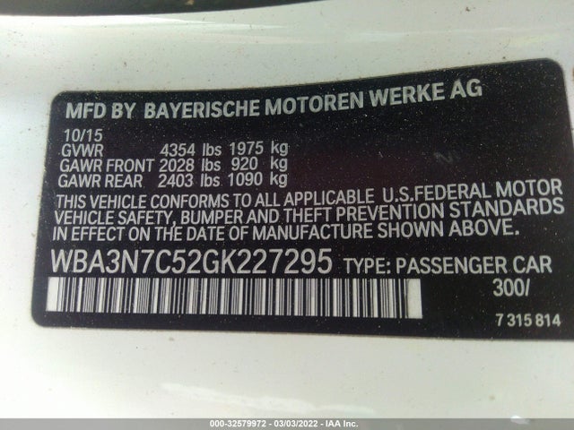 2016 BMW 4 Series, VIN: WBA3N7C52GK227295