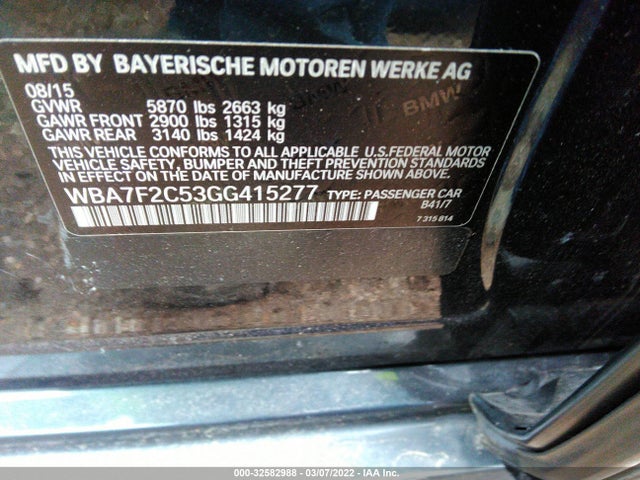 2016 BMW 7 Series, VIN: WBA7F2C53GG415277
