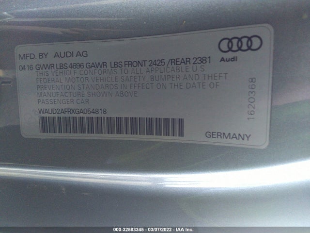 2016 Audi A5, VIN: WAUD2AFRXGA054818