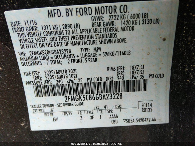 2016 Ford Flex, VIN: 2FMGK5C86GBA23228