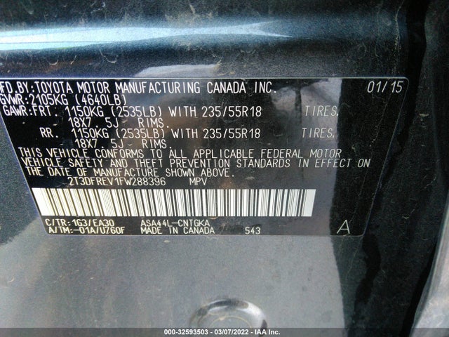 Toyota Rav4 Limited 2015 2T3DFREV1FW288396 Image 10