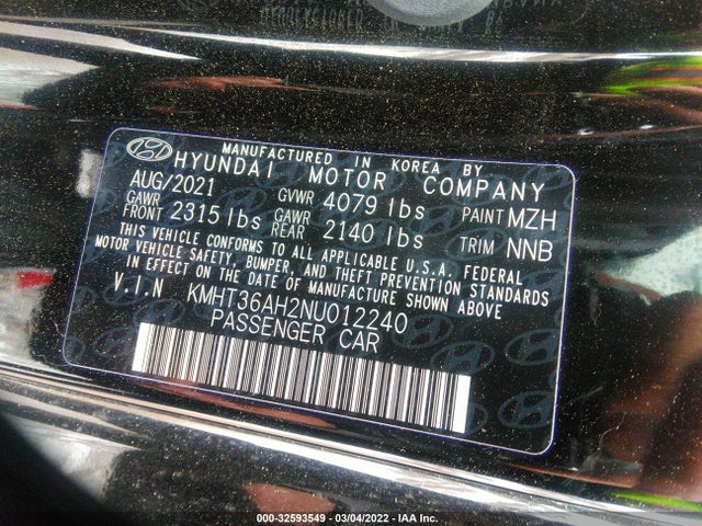 2022 Hyundai Veloster, VIN: KMHT36AH2NU012240