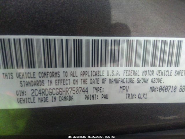 2C4RDGCG6HR750744 Dodge Grand Caravan Sxt