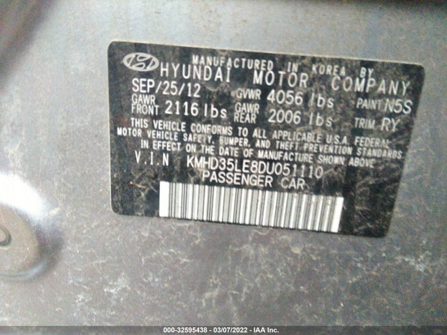 2013 HYUNDAI ELANTRA GT VIN: KMHD35LE8DU051110
