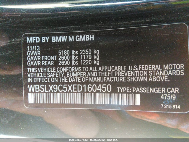 2014 BMW M6, VIN: WBSLX9C5XED160450
