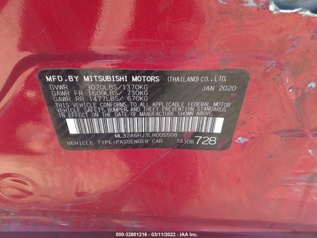 2020 Mitsubishi Mirage, VIN: ML32A5HJ3LH005508