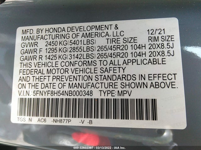 2022 Honda Passport, VIN: 5FNYF8H54NB000348