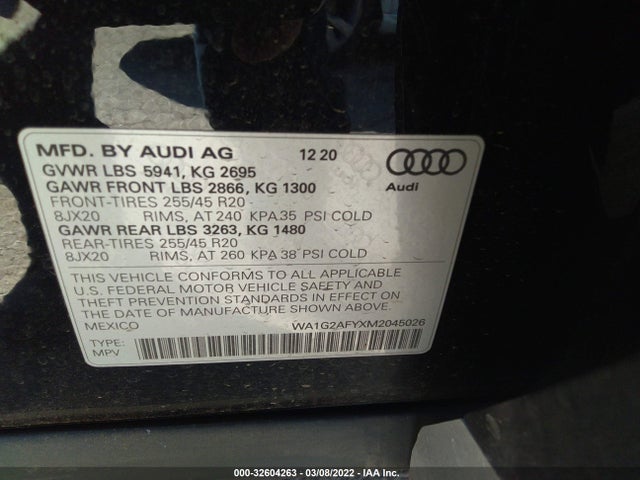 2021 Audi Q5, VIN: WA1G2AFYXM2045026