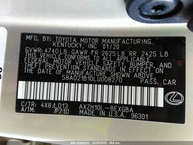 2020 Lexus ES, VIN: 58AD21B10LU008270