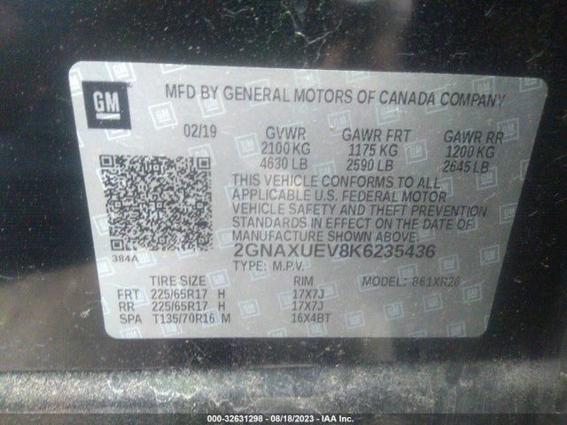 Chevrolet EQUINOX LT 2019 2GNAXUEV8K6235436 Image 9