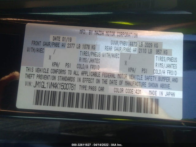 2019 Mazda 6, VIN: JM1GL1VM4K1500781