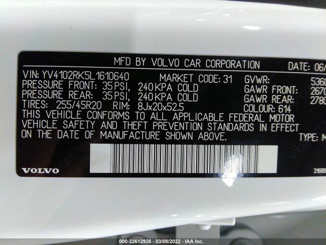2020 Volvo XC60, VIN: YV4102RK5L1610640