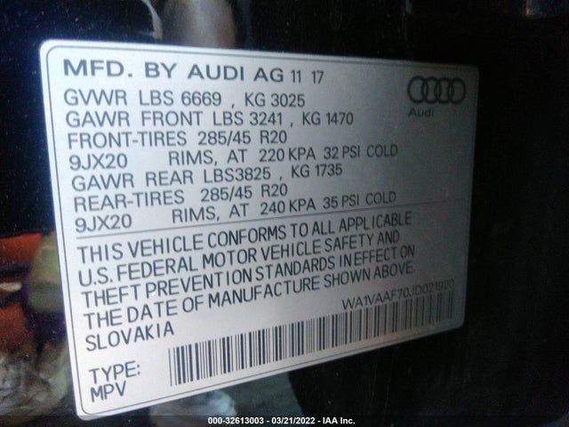 WA1VAAF70JD021920 Audi Q7 Prestige