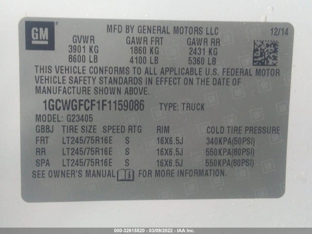 2015 Chevrolet Express, VIN: 1GCWGFCF1F1159086