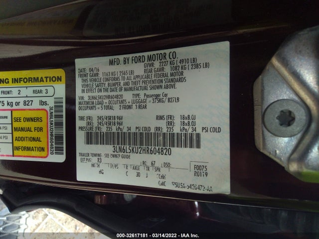 Lincoln MKZ 2017 3LN6L5KU2HR604820 Image 14