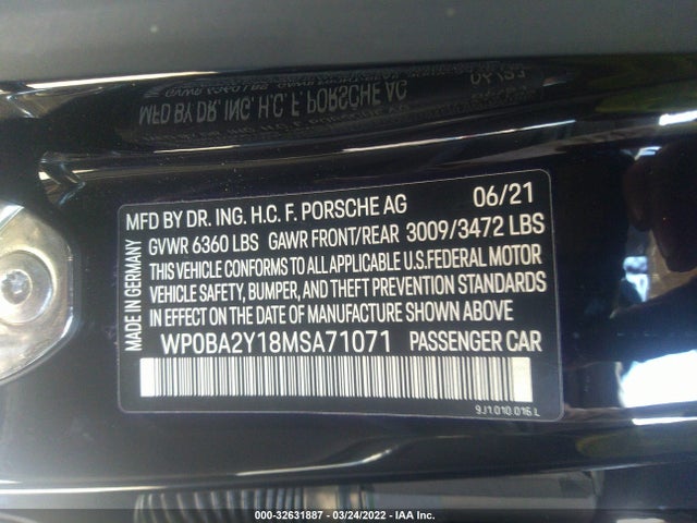 2021 Porsche Taycan, VIN: WP0BA2Y18MSA71071