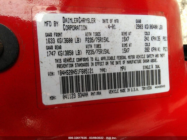 Dodge DURANGO 2001 1B4HS28N51F605121 Image 10
