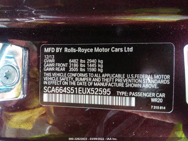 2014 Rolls-Royce Ghost, VIN: SCA664S51EUX52595