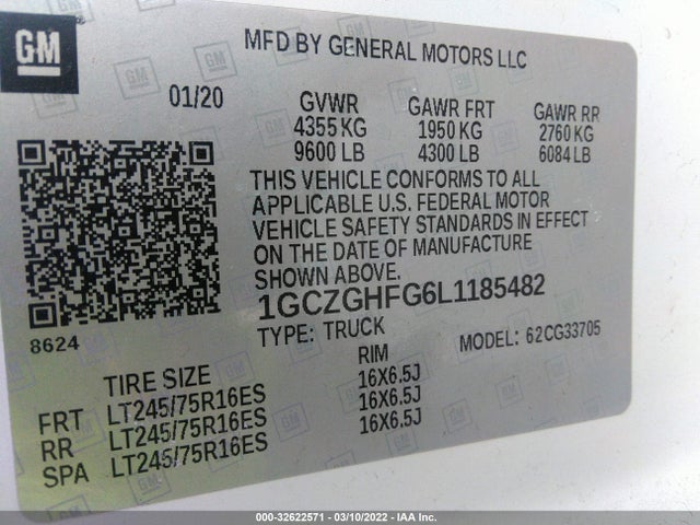 2020 Chevrolet Express, VIN: 1GCZGHFG6L1185482