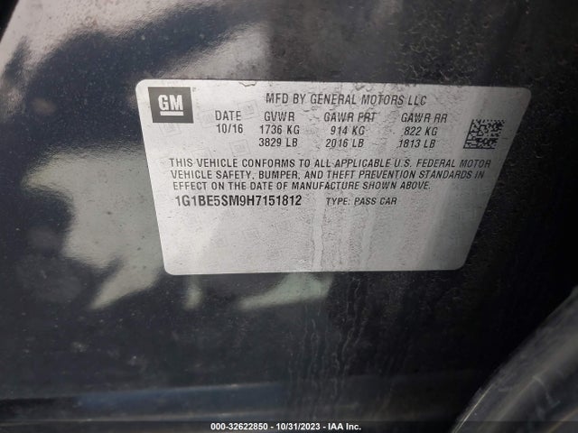 Chevrolet CRUZE LT 2017 1G1BE5SM9H7151812 Image 9