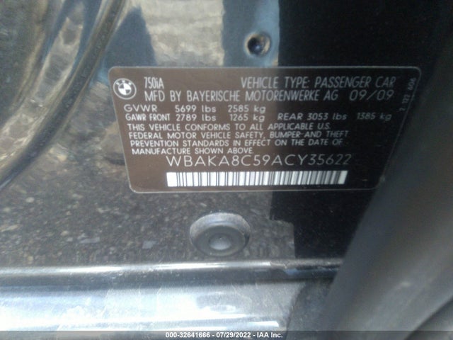 BMW 7 Series 750i 2010 WBAKA8C59ACY35622 Image 10